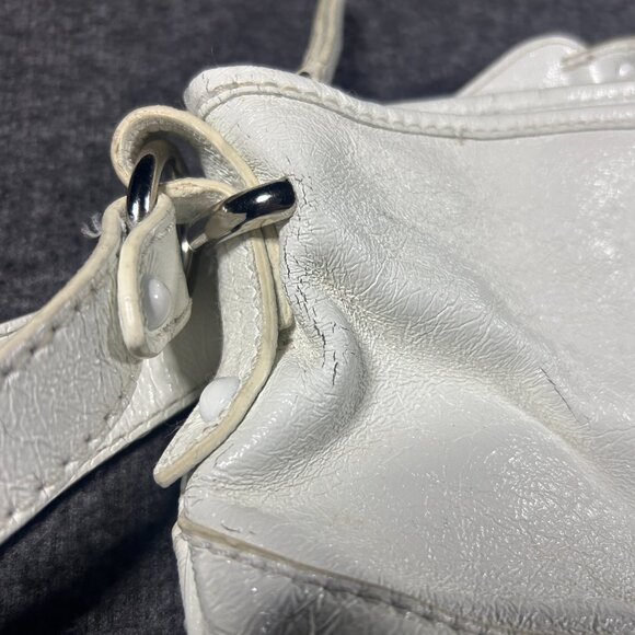 The Sak White Leather Satchel Tote Bag Shoulder Purse Silver Rings Slouchy Boho - Picture 4 of 12